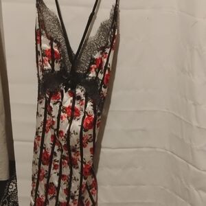 Victoria's Secret Red Floral Chemise with Black Lace